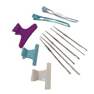 Hair SALON Tools LOT Of 6 Crochet Needle Hooks HAIR COLORING Brush & Clips VNT